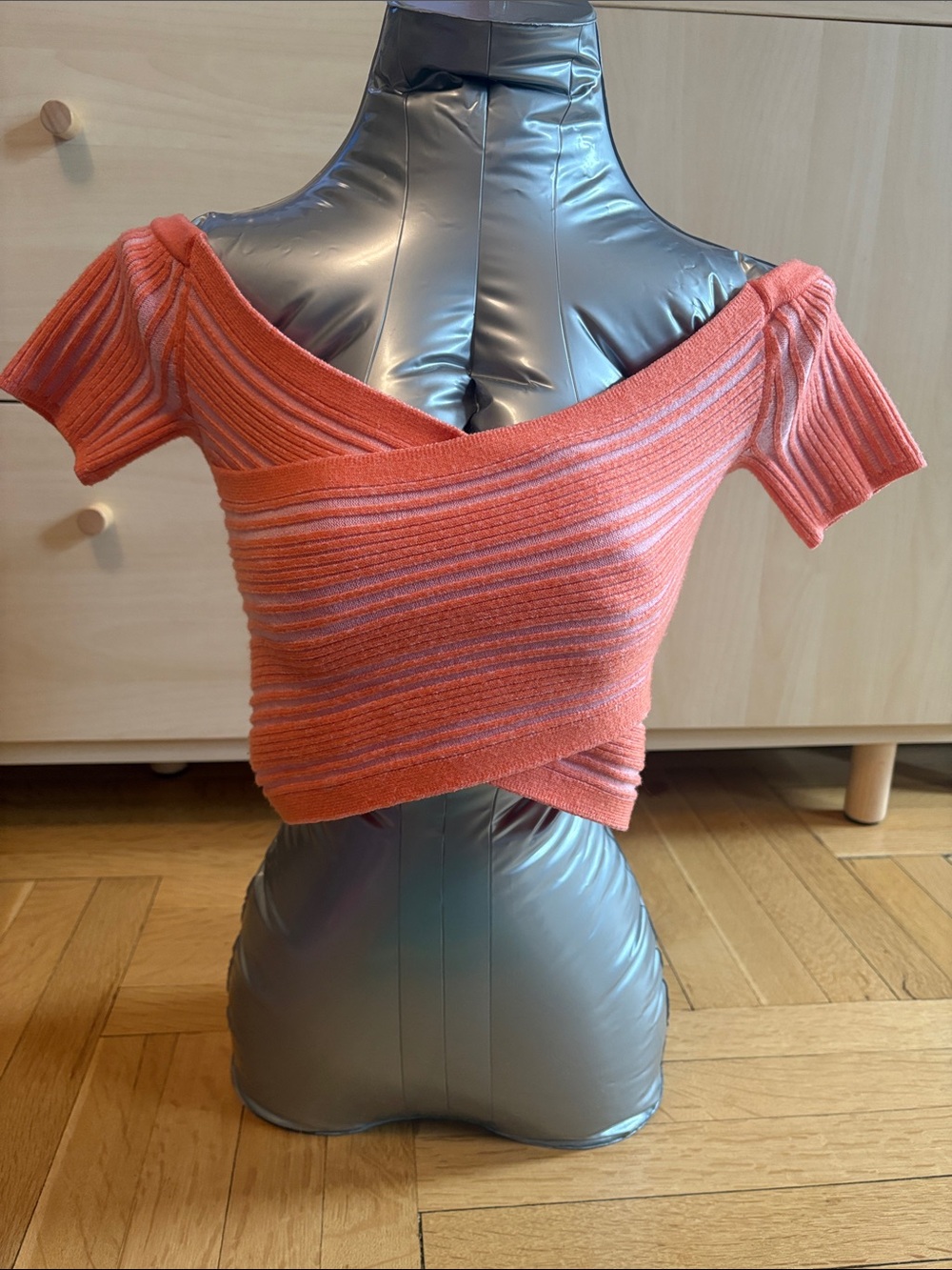 aerie Coral Ribbed Off-Shoulder Wrap Crop Top